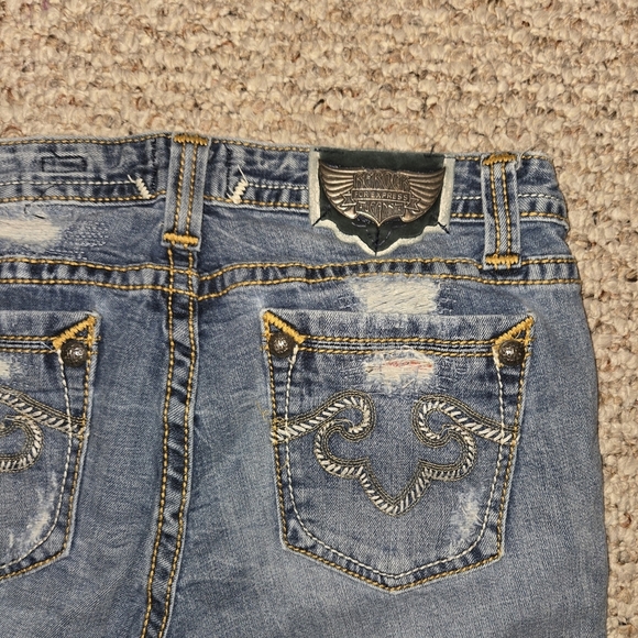 REROCK for EXPRESS Distressed Boot Blue Jeans Sz 10R Patch Work Women's - Picture 8 of 10